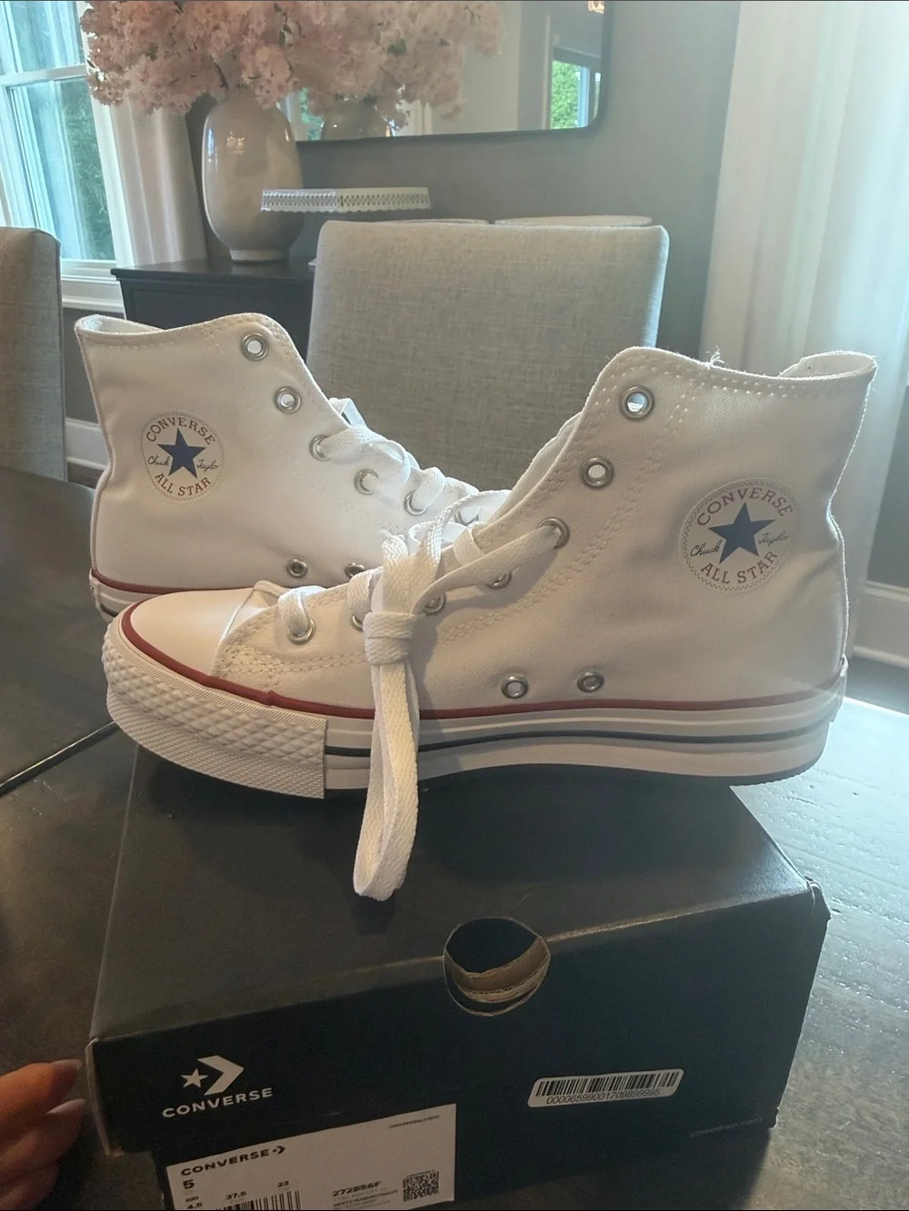 Converse Kids White High-Top Sneakers with Red Stripe